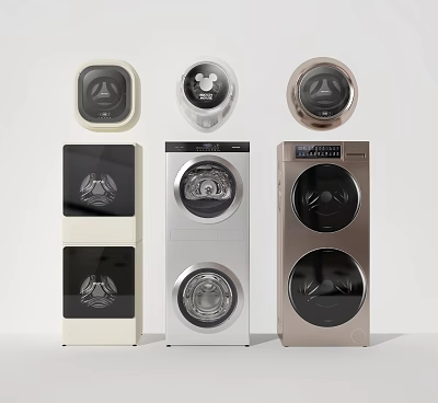 Modern Household Appliances With Stackable Washing Machines And Dryers In Different Colors 3d model