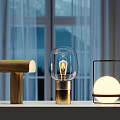 Modern Table Lamps Design With Wooden Base Glass Shade And Metal Frame
