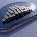 Modern Geometric Water Fountain Design With Square Structures And Illuminated Features