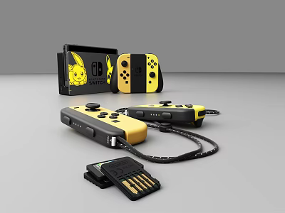 Yellow And Black Nintendo Switch With Joy Con Controllers And Game Cartridge Case For Entertainment 3d model