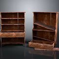 Rustic Wooden Bookshelves Furniture With Open And Closed Drawer Design