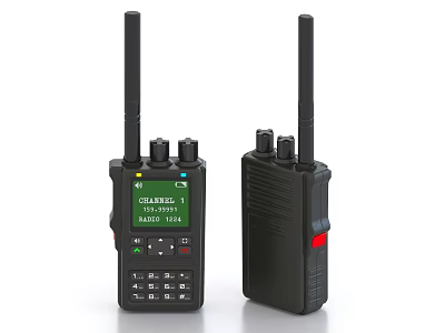 Black Digital Walkie Talkies With LCD Screen Buttons And Long Antenna Design For Communication 3d model