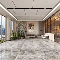 Elegant Hotel Lobby Interior with Modern Reception Desk Red Accent Wall and Marble Floor