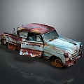 Rusted Vintage Car With Open Doors And Weathered Red Blue Body