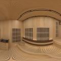 Wooden Sauna Interior Design With Wooden Walls Ceiling Grilles Seating Area And Warm Lighting