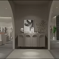 Modern Clothing Store Interior With Arch Design Display Racks And Green Plants