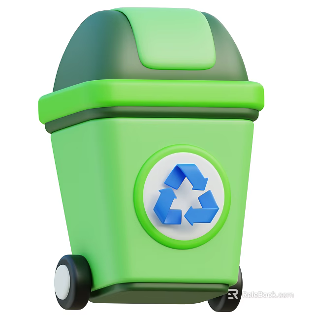 Industrial Green Recycling Bin With Blue Recycle Symbol And Wheels 3d model 