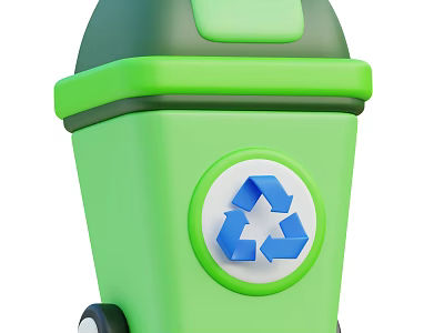 Industrial Green Recycling Bin With Blue Recycle Symbol And Wheels 3d model