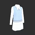 Girls School Uniform Outfit With Blue Knitted Vest White Shirt Bow Tie And Pleated Skirt