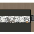 Wooden And Black Kitchen Cabinets With Marble Backsplash For Modern Interior