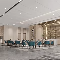 Modern Property Sales Office Interior With Building Model Large Screen And Chandelier