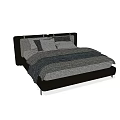 Modern Double Bed With Black Frame And Gray Striped Bedding Set 3d model