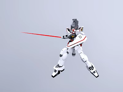 Gundam Model Figure In White Black Armor With Red Beam Sword Battle Pose 3d model