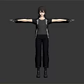 3D Male Character Model Wearing Black Coat Standing With Arms Outstretched In Gray Background