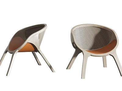 Modern Leisure Chairs With Mesh Backrest Orange Padded Seat And Metal Legs 3d model
