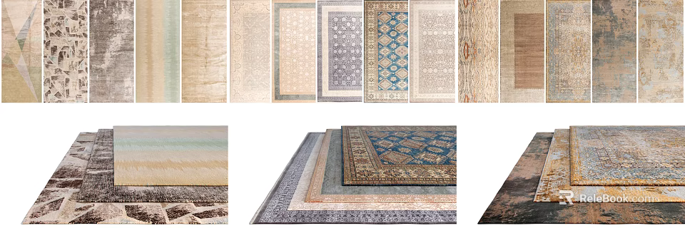 Square Rugs Featuring Various Patterns Colors And Styles For Interior Decor 3d model