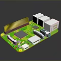 Green Computer Circuit Board With Microchip Yellow Pins Electronic Ports And Components