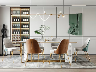 Light Luxury Dining Table and Chair Combination 3d model