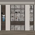 Modern Bookcase With Shelves Books Decorative Items And Wooden Panels