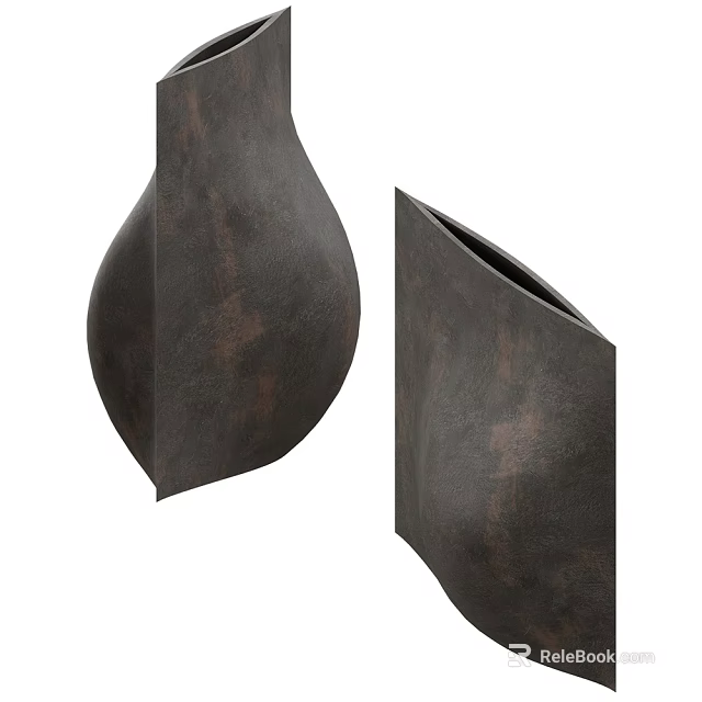 Black Ceramic Vessels With Rustic Texture And Geometric Vase Shapes For Home Decor 3d model 