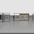 Foldable Modular Exhibition Display Shelves in Red Yellow White for Artworks with Visitors Viewing