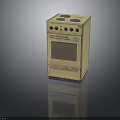 Vintage Yellow Standalone Oven With Four Burners Knobs And Worn Design Electronic Appliance