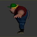 3D Model Man In Green Hat Red Black Checkered Shirt Blue Overalls With Arms Outstretched