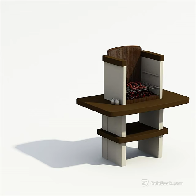 Outdoor Kitchen Grill With Wooden Countertop White Stands And Charcoal Rack 3d model 