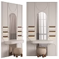 Elegant Modern Dressing Table Interior With Arched Mirror LED Light Shelves And Stool 3d model