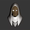 Detailed Hooded Bronze Mask Featuring Intricate Carvings And Ornamental Design