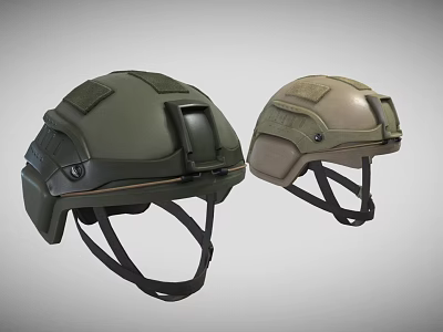 Modern Tactical Helmets In Green And Tan Colors With Protective Design Features 3d model