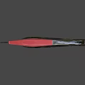 Silver Curved Weapon With Red Glowing Accents And Bat Wing Inspired Design