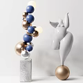 Abstract White Human Figure Sculpture With Gold Base And Blue Gold Decorative Balls