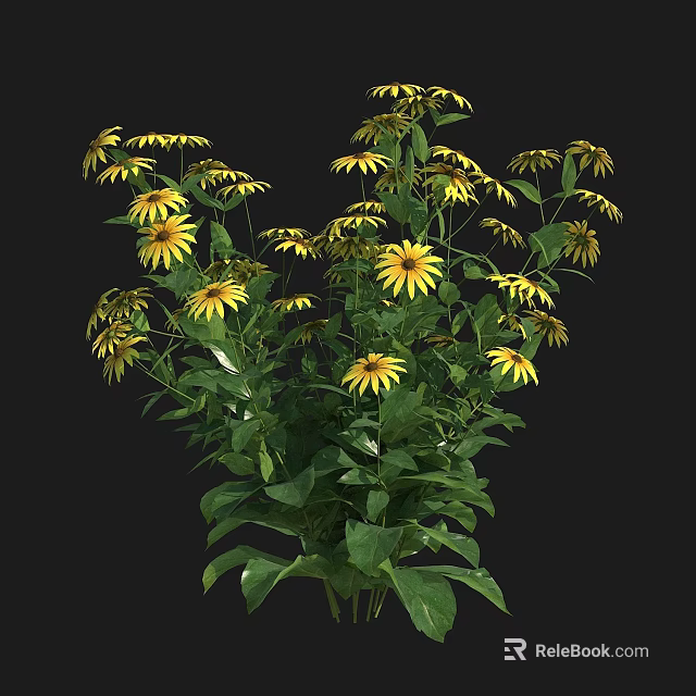 Vibrant Yellow Flowers And Lush Green Leaves In Fresh Natural Bloom 3d model 