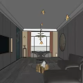 Modern Hotel Mahjong Room Interior With Gray Sofa Round Coffee Table And Chandeliers