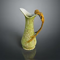 Green Ceramic Jug With Golden Decorative Handle And Patterned Surface 3d model