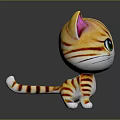 Cute Cartoon Cat Plush Toy Character With Orange Stripes Pink Ears And Green Eyes