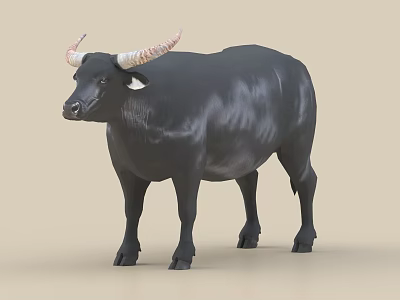 Majestic Black Bull With White Curved Horns Standing In Isolated Light Background 3d model