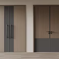Modern Wooden Double Doors With Gray Brown Panel And Metal Handles