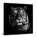 Black and White Tiger Portrait Animal Painting Hanging on Wall Canvas Art