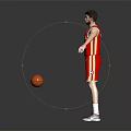 Man in Red Atlanta Basketball Jersey with Number 8 Standing by Basketball