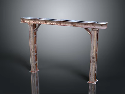 Weathered Metal Bridge Structure With Rustic Support Columns And Industrial Style 3d model