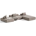 Modular Casual Sofa Set With Light Colored Upholstery Cozy Pillows And Soft Blanket 3d model