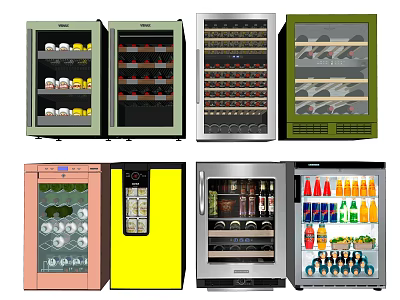 Modern Various Colored Glass Door Fridge Freezers Storing Beverages and Bottles 3d model