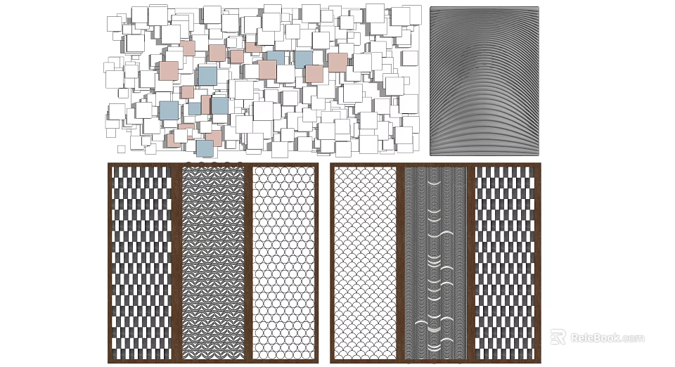 Various Modern Background Wall Designs Featuring Square Wave And Grid Patterns 3d model