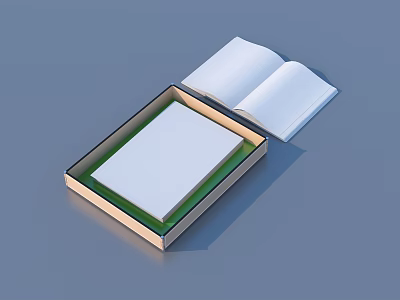 Open Box With Green Padding And Open Book For Household Supplies Storage 3d model