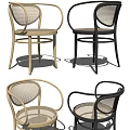 Modern Wicker Dining Chairs With Curved Backrest And Black Light Wood Finish