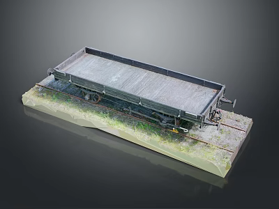 Detailed Flatbed Train Wagon Model On Track With Grass Base 3d model