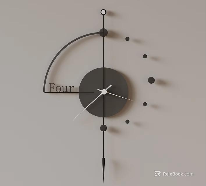 Modern Minimalist Wall Clock With Black Design Number Four And Dot Elements 3d model 