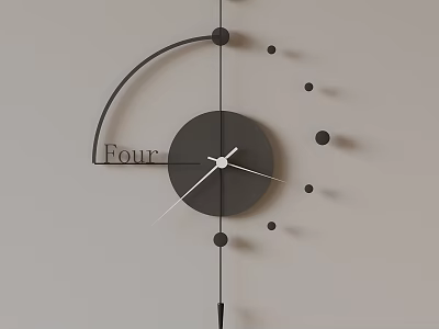 Modern Minimalist Wall Clock With Black Design Number Four And Dot Elements 3d model